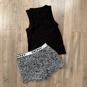 DKNY Black Tank Top and Black & White Shorts Sleep Set